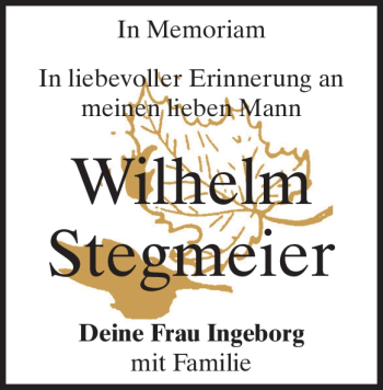 Traueranzeige von Wilhelm Stegmeier von Heidenheimer Zeitung
