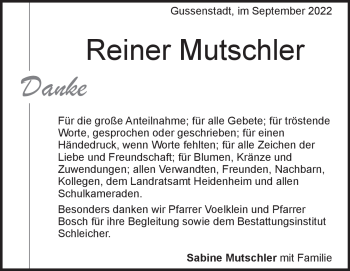 Traueranzeige von Reiner Mutschler von Heidenheimer Zeitung