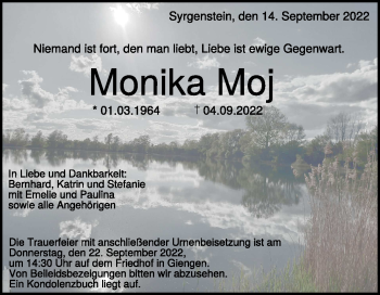 Traueranzeige von Monika Moj von Heidenheimer Zeitung