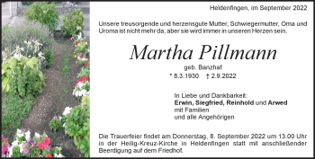 Traueranzeige von Martha Pillmann von Heidenheimer Zeitung