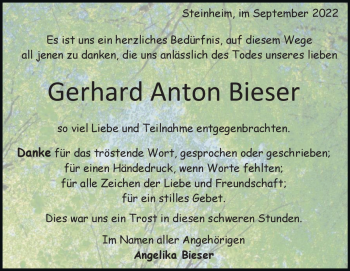 Traueranzeige von Gerhard Anton Bieser von Heidenheimer Zeitung