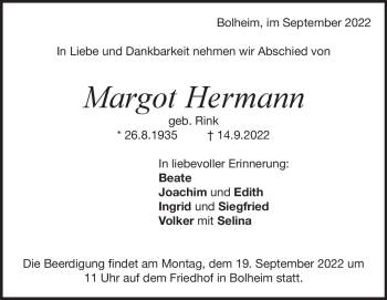 Traueranzeige von Margot Hermann von Heidenheimer Zeitung