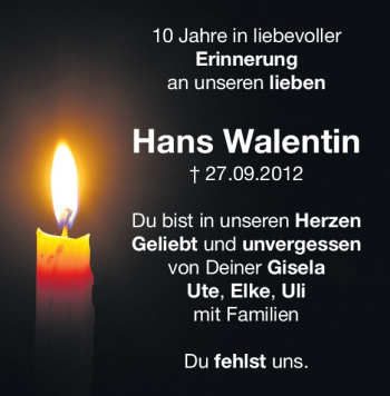 Traueranzeige von Hans Walentin von Heidenheimer Zeitung