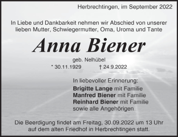 Anzeige Anna Biener