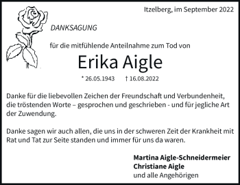 Traueranzeige von Erika Aigle von Heidenheimer Zeitung