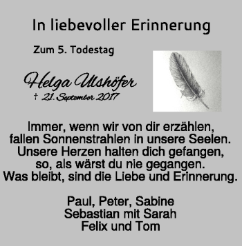 Traueranzeige von Helga Ulshöfer von Heidenheimer Zeitung