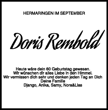 Traueranzeige von Doris Rembold von Heidenheimer Zeitung