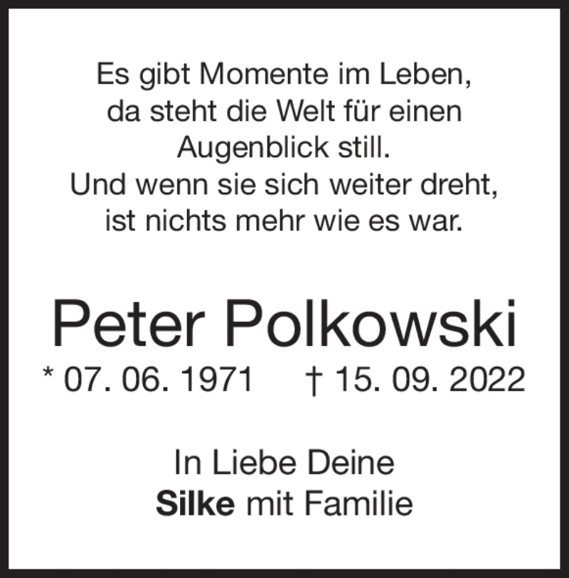  Traueranzeige für Peter Polkowski vom 23.09.2022 aus Heidenheimer Zeitung