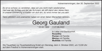Traueranzeige von Georg Gauland von Heidenheimer Zeitung