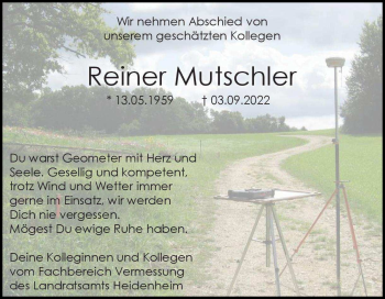 Traueranzeige von Reiner Mutschler von Heidenheimer Zeitung