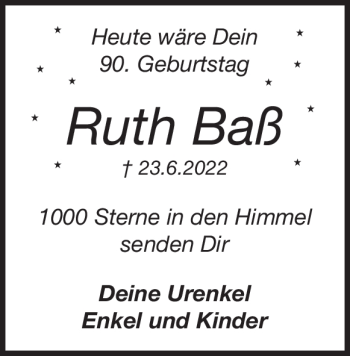Traueranzeige von Ruth Baß von Heidenheimer Zeitung