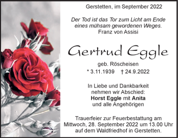 Anzeige Gertrud Eggle