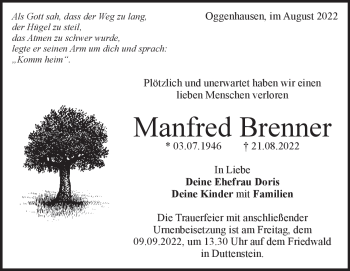 Traueranzeige von Manfred Brenner von Heidenheimer Zeitung