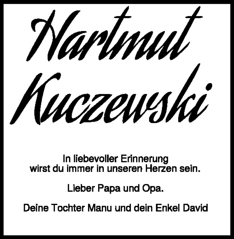  Traueranzeige für Hartmut Kuczewski vom 08.09.2022 aus Heidenheimer Zeitung