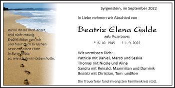 Traueranzeige von Beatriz Gulde von Heidenheimer Zeitung