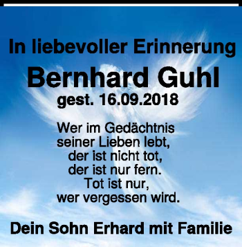 Traueranzeige von Bernhard Guhl von Heidenheimer Zeitung