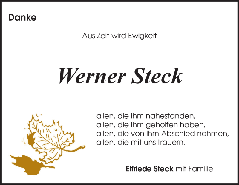  Traueranzeige für Werner Steck vom 23.09.2022 aus Heidenheimer Zeitung