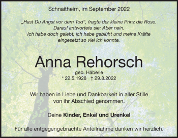 Traueranzeige von Anna Rehorsch von Heidenheimer Zeitung