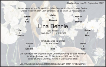 Traueranzeige von Lina Behnle von Heidenheimer Zeitung