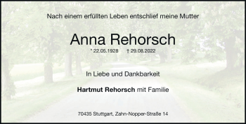 Traueranzeige von Anne Rehorsch von Heidenheimer Zeitung