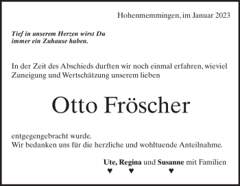 Traueranzeige von Otto  Fröscher von Heidenheimer Zeitung