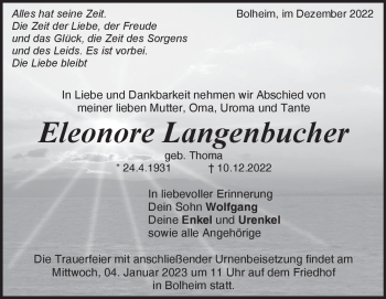 Traueranzeige von Eleonore Langenbucher von Heidenheimer Zeitung
