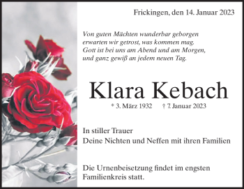 Traueranzeige von Klara Kebach von Heidenheimer Zeitung