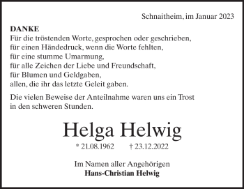 Traueranzeige von Helga Helwig von Heidenheimer Zeitung