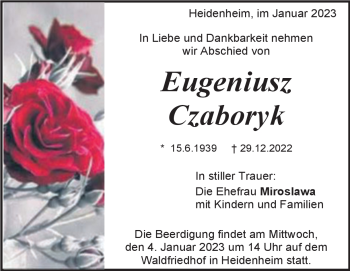Traueranzeige von Eugeniusz Czaborky von Heidenheimer Zeitung