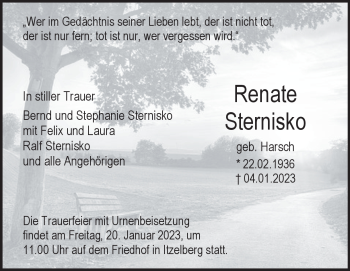 Traueranzeige von Renate Sternisko von Heidenheimer Zeitung