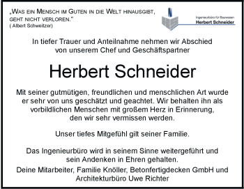 Traueranzeige von Herbert Schneider von Heidenheimer Zeitung