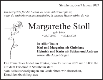 Traueranzeige von Margarete Stoll von Heidenheimer Zeitung