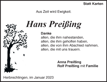 Traueranzeige von Hans Preißing von Heidenheimer Zeitung