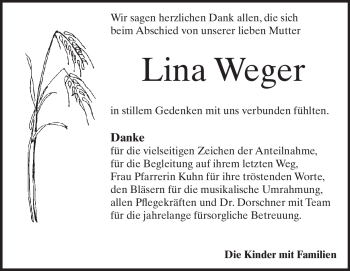 Traueranzeige von Lina Weger von Heidenheimer Zeitung