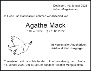 Traueranzeige von Agathe Mack von Heidenheimer Zeitung