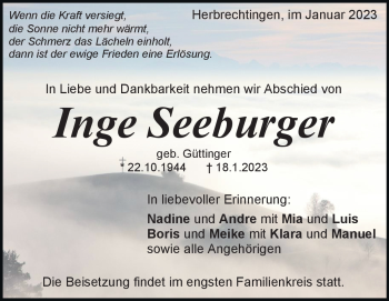 Anzeige Inge Seeburger