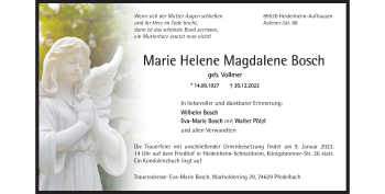 Traueranzeige von Marie Bosch von Heidenheimer Zeitung