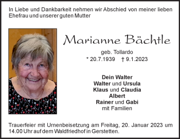 Traueranzeige von Marianne Bächtle von Heidenheimer Zeitung