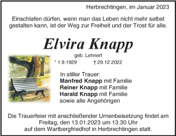 Traueranzeige von Elvira Knapp von Heidenheimer Zeitung