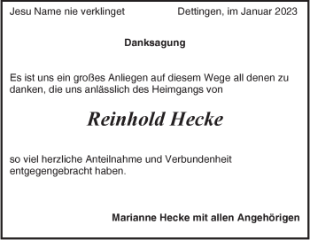 Traueranzeige von Reinhold Hecke von Heidenheimer Zeitung