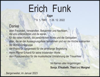 Traueranzeige von Erich Funk von Heidenheimer Zeitung