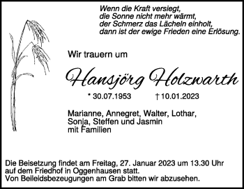 Traueranzeige von Hansjörg Holzwarth von Heidenheimer Zeitung