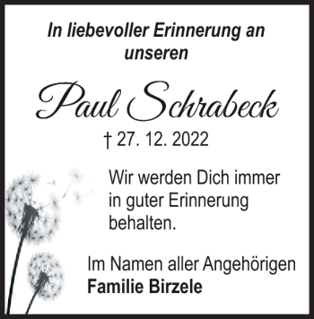 Traueranzeige von Paul Schrabeck von Heidenheimer Zeitung