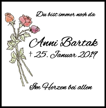 Traueranzeige von Anna Bartak von Heidenheimer Zeitung