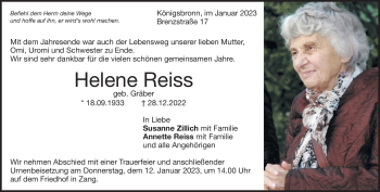 Traueranzeige von Helene Reiss von Heidenheimer Zeitung