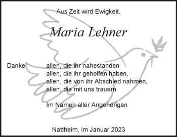 Traueranzeige von Maria Lehner von Heidenheimer Zeitung