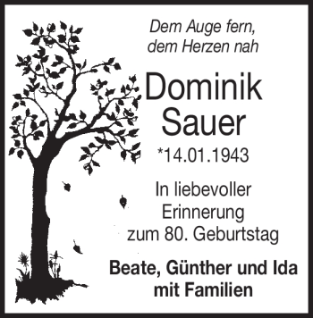 Traueranzeige von Dominik Sauer von Heidenheimer Zeitung