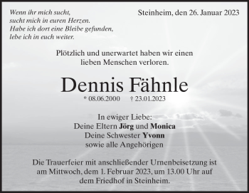 Anzeige Dennis Fähnle