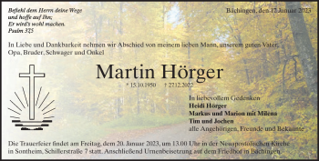 Traueranzeige von Martin Hörger von Heidenheimer Zeitung