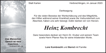 Traueranzeige von Heinz Kombrecht von Heidenheimer Zeitung